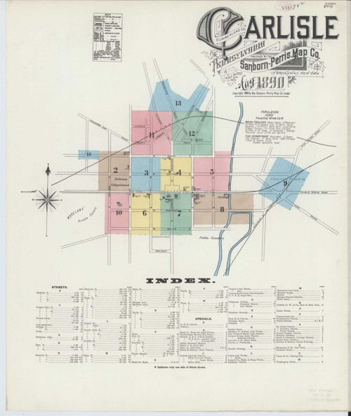 Carlisle Pennsylvania 1890 - Fire Insurance Index - Old Map Reprint