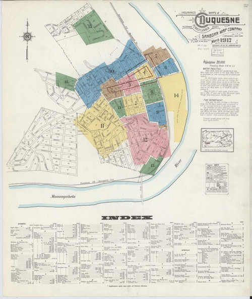 Duquesne Pennsylvania 1917 - Fire Insurance Index - Old Map Reprint