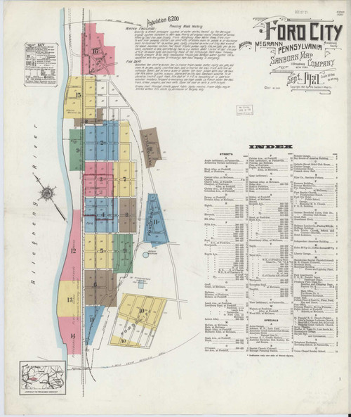 Ford City Pennsylvania 1921 - Fire Insurance Index - Old Map Reprint