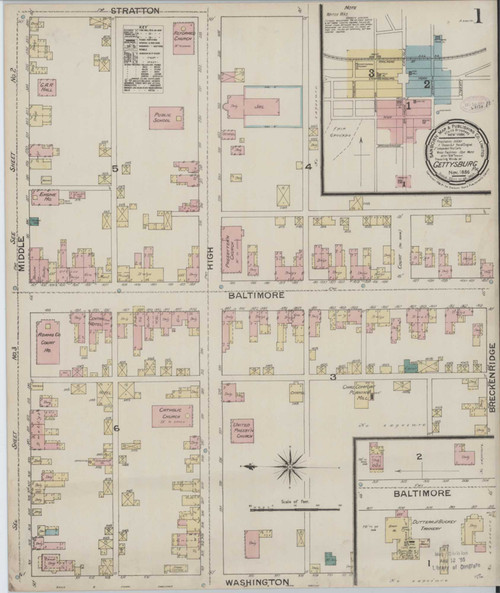 Gettysburg Pennsylvania 1886 - Fire Insurance Index - Old Map Reprint