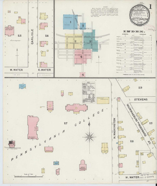 Gettysburg Pennsylvania 1891 - Fire Insurance Index - Old Map Reprint