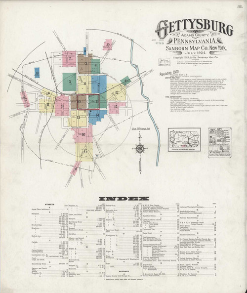 Gettysburg Pennsylvania 1924 - Fire Insurance Index - Old Map Reprint