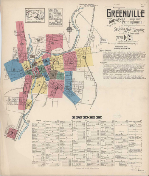 Greenville Pennsylvania 1922 - Fire Insurance Index - Old Map Reprint