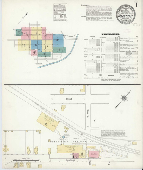 Hughesville Pennsylvania 1912 - Fire Insurance Index - Old Map Reprint