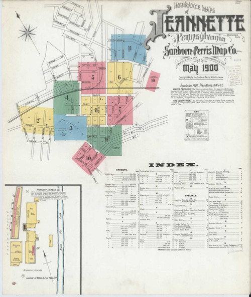 Jeannette Pennsylvania 1900 - Fire Insurance Index - Old Map Reprint