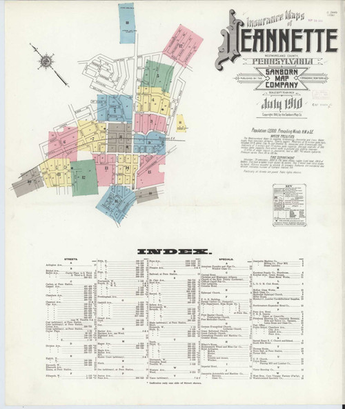 Jeannette Pennsylvania 1910 - Fire Insurance Index - Old Map Reprint