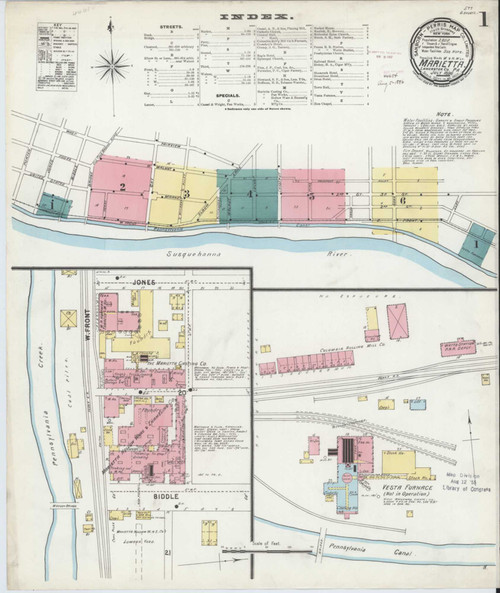 Marietta Pennsylvania 1896 - Fire Insurance Index - Old Map Reprint