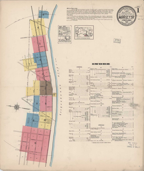 Marietta Pennsylvania 1922 - Fire Insurance Index - Old Map Reprint