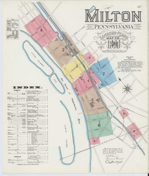 Milton Pennsylvania 1890 - Fire Insurance Index - Old Map Reprint