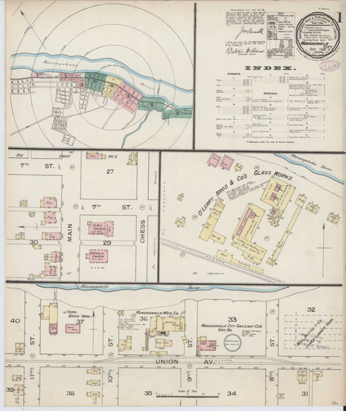 Monongahela City Pennsylvania 1886 - Fire Insurance Index - Old Map Reprint