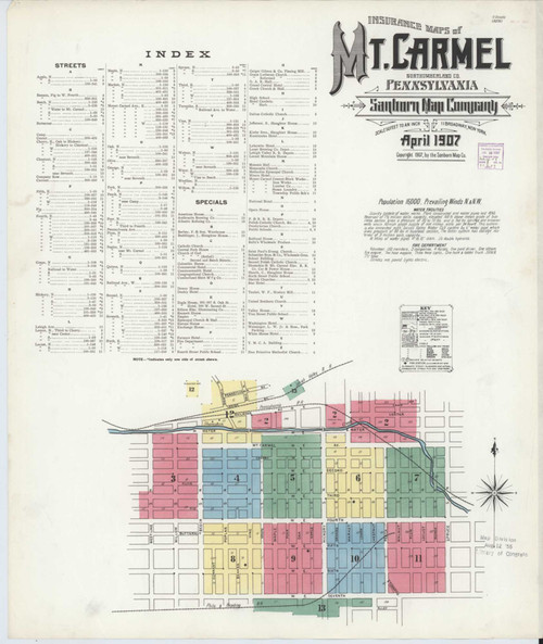 Mount Carmel Pennsylvania 1907 - Fire Insurance Index - Old Map Reprint