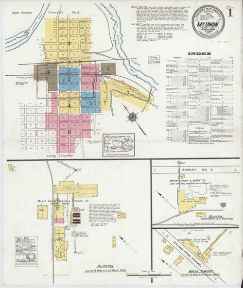 Mount Union Pennsylvania 1919 - Fire Insurance Index - Old Map Reprint