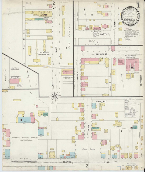 Nazareth Pennsylvania 1897 - Fire Insurance Index - Old Map Reprint