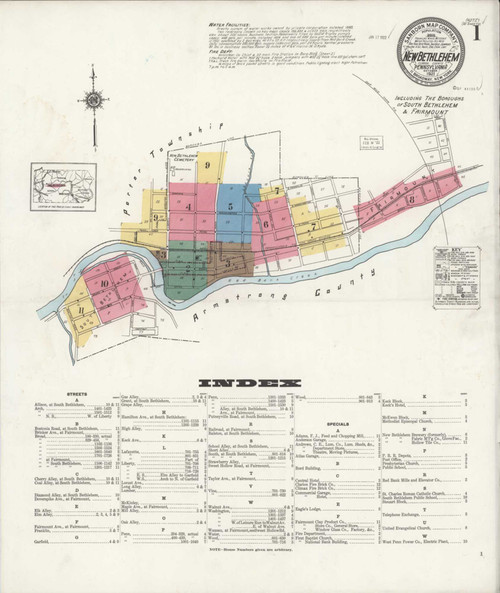 New Bethlehem Pennsylvania 1921 - Fire Insurance Index - Old Map Reprint