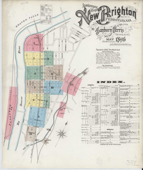 New Brighton Pennsylvania 1896 - Fire Insurance Index - Old Map Reprint