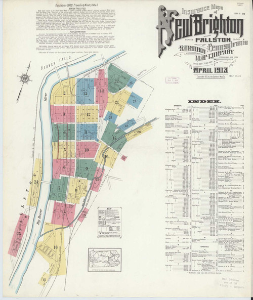 New Brighton Pennsylvania 1913 - Fire Insurance Index - Old Map Reprint