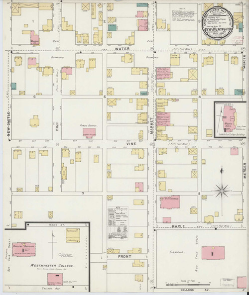 New Wilmington Pennsylvania 1895 - Fire Insurance Index - Old Map Reprint