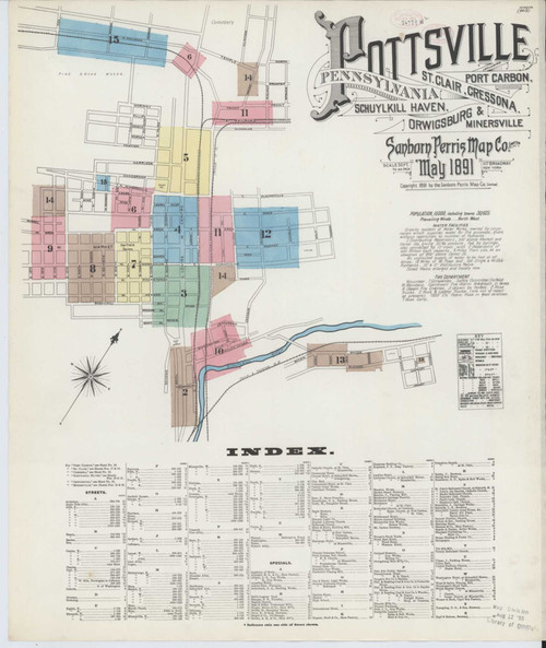 Pottsville Pennsylvania 1891 - Fire Insurance Index - Old Map Reprint