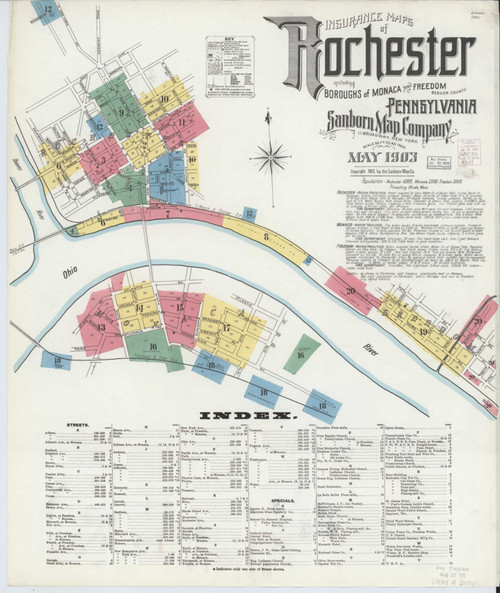 Rochester Pennsylvania 1903 - Fire Insurance Index - Old Map Reprint