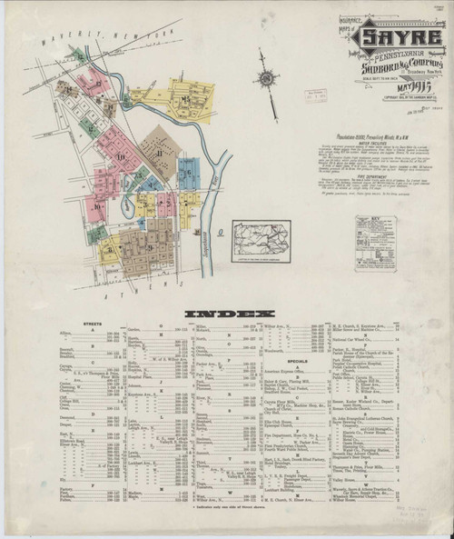 Sayre Pennsylvania 1915 - Fire Insurance Index - Old Map Reprint