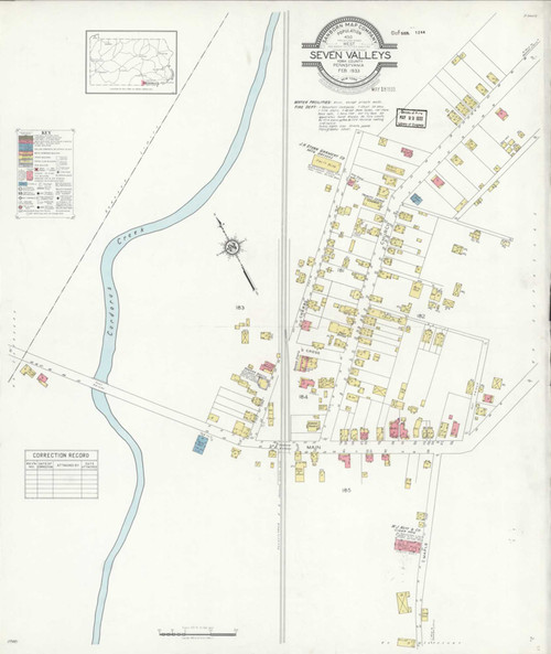 Seven Valley Pennsylvania 1933 - Fire Insurance Index - Old Map Reprint
