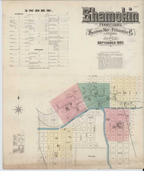Shamokin Pennsylvania 1885 - Fire Insurance Index - Old Map Reprint