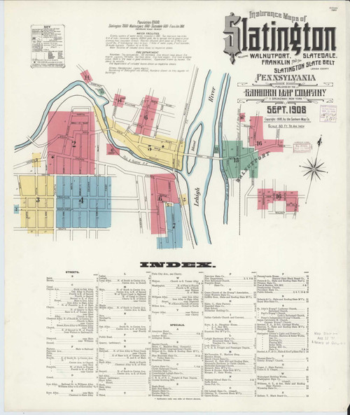 Slatington Pennsylvania 1908 - Fire Insurance Index - Old Map Reprint