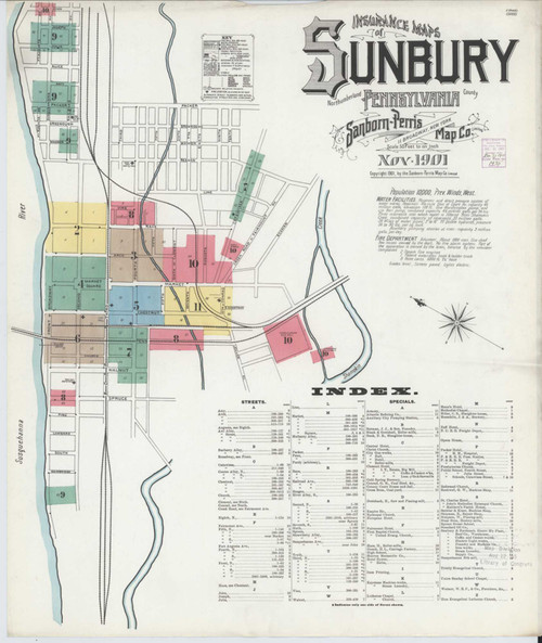 Sunbury Pennsylvania 1901 - Fire Insurance Index - Old Map Reprint