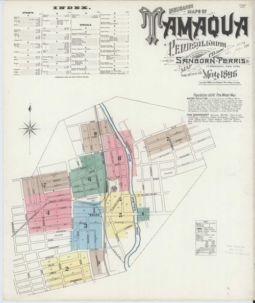 Tamaqua Pennsylvania 1896 - Fire Insurance Index - Old Map Reprint