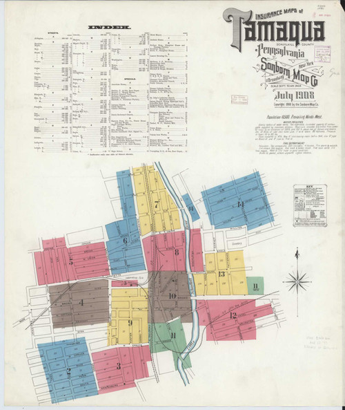 Tamaqua Pennsylvania 1908 - Fire Insurance Index - Old Map Reprint