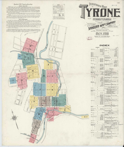 Tyrone Pennsylvania 1911 - Fire Insurance Index - Old Map Reprint