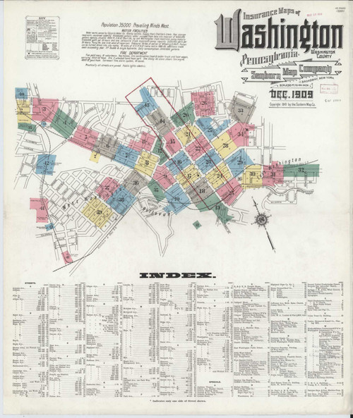 Washington Pennsylvania 1909 - Fire Insurance Index - Old Map Reprint