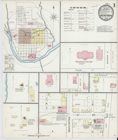 Waynesburg Pennsylvania 1891 - Fire Insurance Index - Old Map Reprint