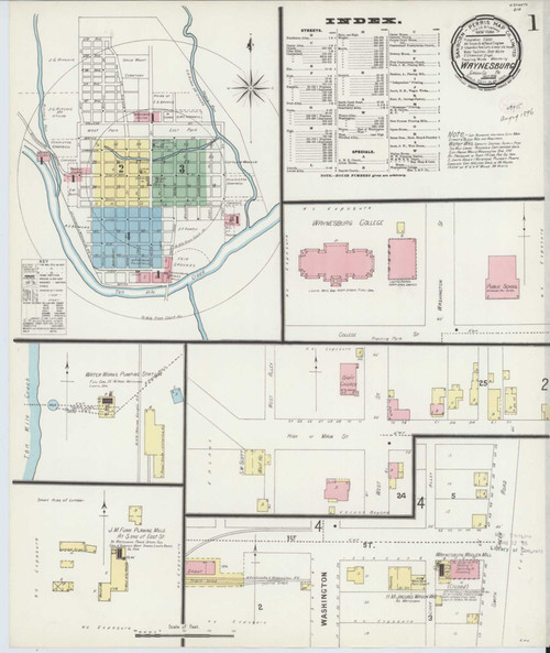 Waynesburg Pennsylvania 1896 - Fire Insurance Index - Old Map Reprint