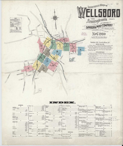 Wellsboro Pennsylvania 1910 - Fire Insurance Index - Old Map Reprint