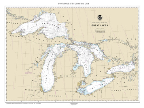 Great Lakes (3:4 Edit) 2016 - Old Map Reprint Nautical Chart Custom LS0