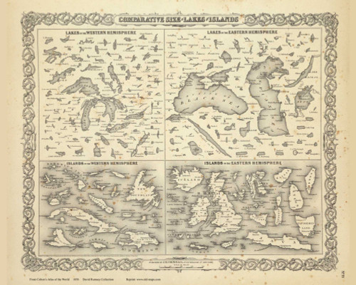 Comparatize Size of Lakes and Islands - 1856 Colton World Atlas
