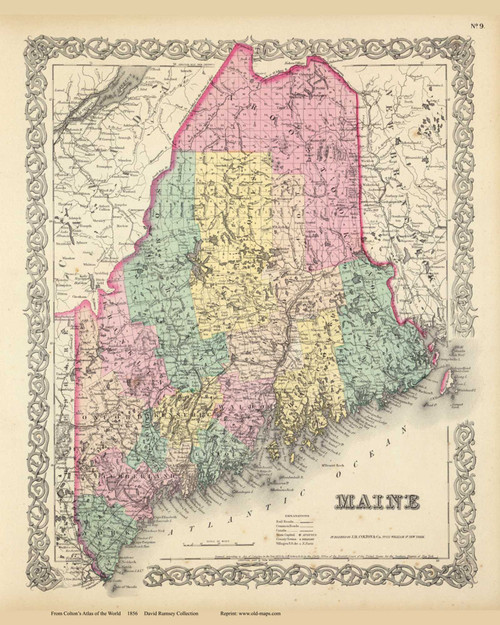 Maine - 1856 Colton World Atlas