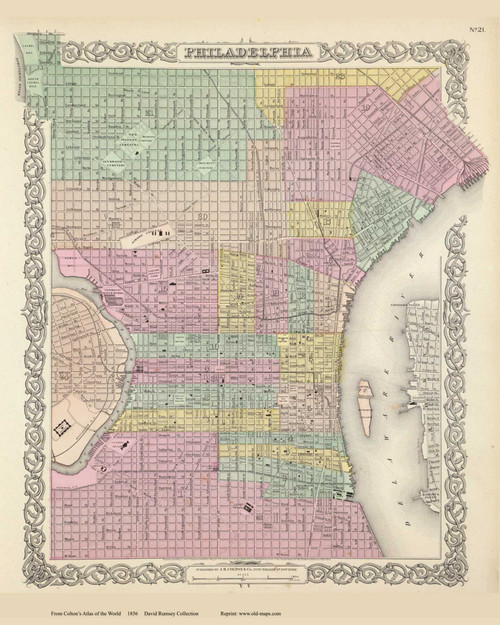 Philadelphia, PA - 1856 Colton World Atlas