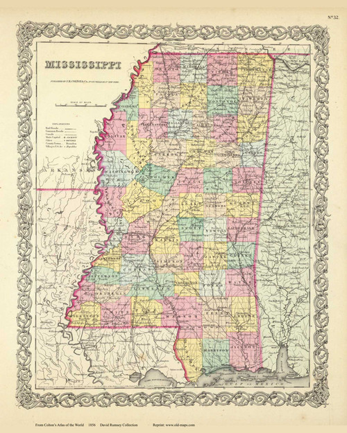 Mississippi - 1856 Colton World Atlas