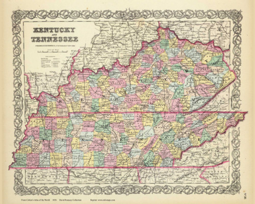 Kentucky and Tennessee - 1856 Colton World Atlas