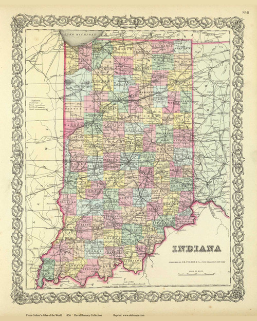 Indiana - 1856 Colton World Atlas