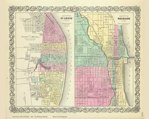 St. Louis, MO and Chicago, IL - 1856 Colton World Atlas