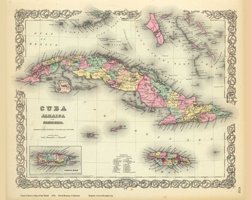 Cuba, Jamaica, Puerto Rico - 1856 Colton World Atlas