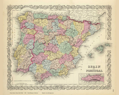 Spain and Portugal - 1856 Colton World Atlas
