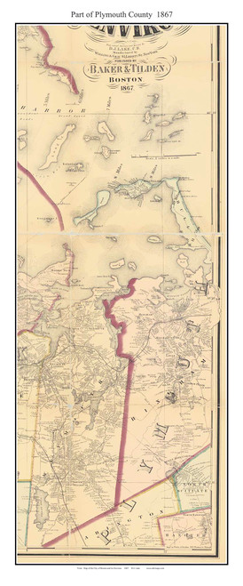 Part of Plymouth County, Massachusetts 1867 Old County Map Custom Print - Boston Environs