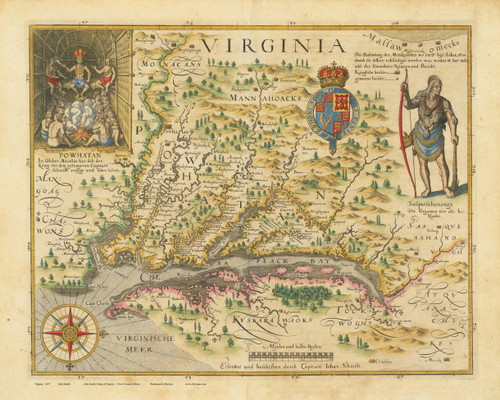 Virginia 1627 Smith (Color) - Old State Map Reprint
