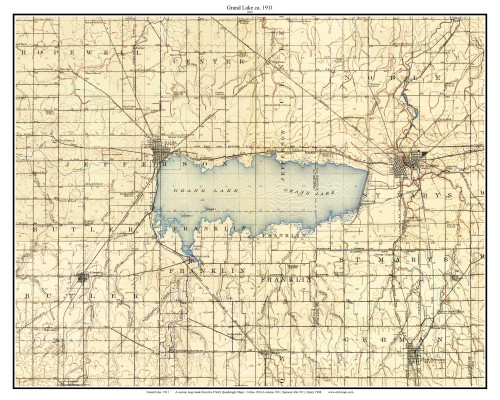 Grand Lake Big Area 1911 - Custom USGS Old Topo Map - Ohio