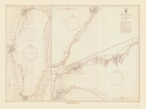 Lake Winnebago and Fox River 1942 Lake Michigan Harbor Chart Reprint Great Lakes 7 - 726
