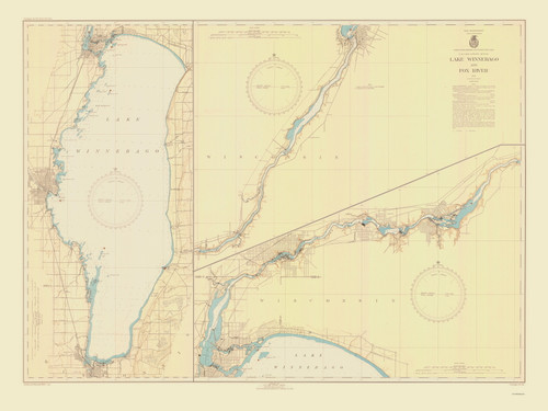 Lake Winnebago and Fox River 1945 Lake Michigan Harbor Chart Reprint Great Lakes 7 - 726